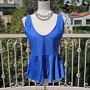 SIMPLY EMMA Ladies Plus Pemplum Tankini Swim Top Amparao Blue NWT